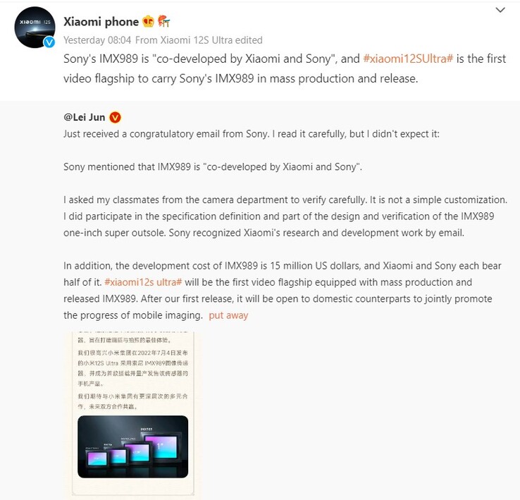 Sony und Xiaomi haben sich die Entwicklungskosten des IMX989 geteilt.