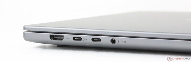 Links: HDMI 1.4b, 2x USB-C mit DisplayPort 1.4 + Power Delivery 3.0, 3,5 mm Kopfhörer, OneKey Recovery