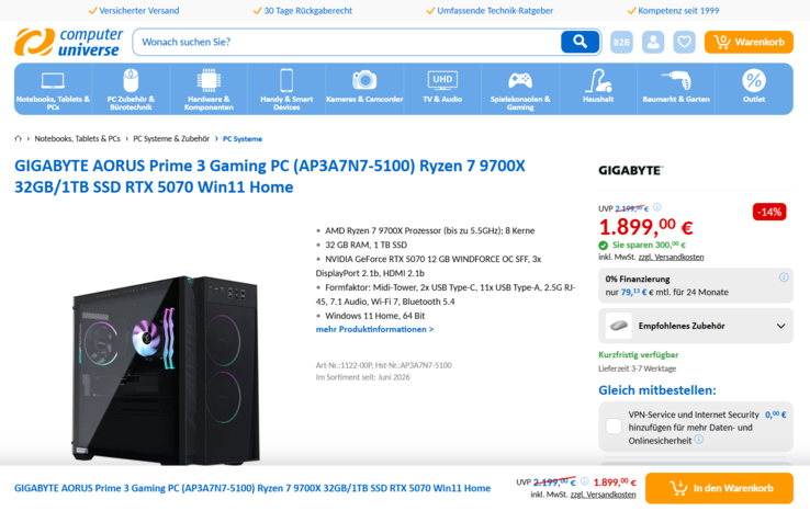 Gigabyte Aorus Prime 3 AP3A7N7-5100 für 1.899 Euro.