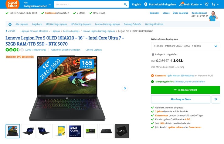 Lenovo Legion Pro 5 16IAX10 (83F30017GE) für 2.042 Euro.