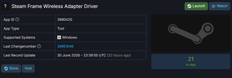 Treiber des Steam Frame Wireless Adapters auf SteamDB gelistet