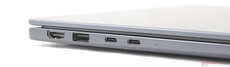 Links: HDMI 2.1, USB-A 3.2 Gen. 1 (1 Gbit/s), 2x USB-C Thunderbolt 4 mit DisplayPort 2.1 + Power Delivery, Smartcard-Reader (optional)