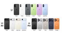 Die iPhone 17 Familie wie sie Ende Juli 2025 für September erwartet wird: Nicht nur als Renderbilder sondern auch als Dummys. (Bildquelle: @TheAppleHub)