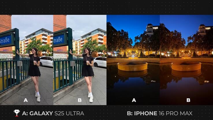 Ein Foto vom Samsung Galaxy S25 Ultra und iPhone 16 Pro Max im Vergleich (Bildquelle: Versus)