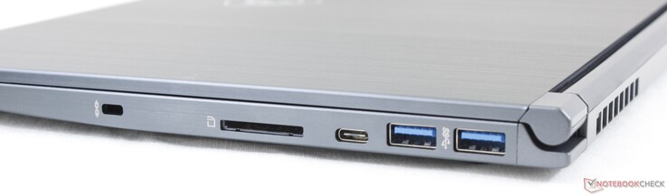 Rechts: Kensington Lock, SD-Kartenleser, USB-C 3.2 Gen. 1, 2x USB 3.2 Gen. 1