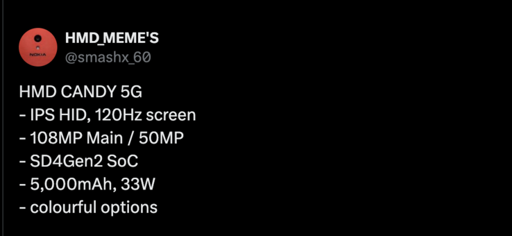 Durchgesickerte Details des HMD Candy 5G. (Bildquelle: X)