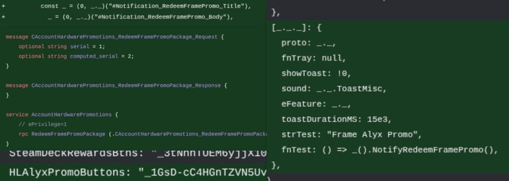 Half-Life-Alyx-Promo im Backend-Code von Steam.