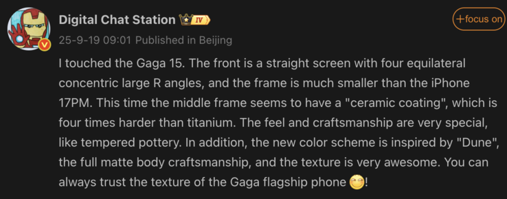 Die geleakten Infos zum OnePlus 15 (Bildquelle: Weibo - maschinell übersetzt)
