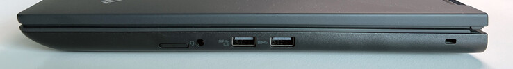 Rechts: SIM-Karten-Slot (optional), 3,5-mm-Audio, USB-A 3.2 Gen. 1 (5 GBit/s, Powered), USB-A 3.2 Gen. 1 (5 GBit/s), Kensington Port für ein