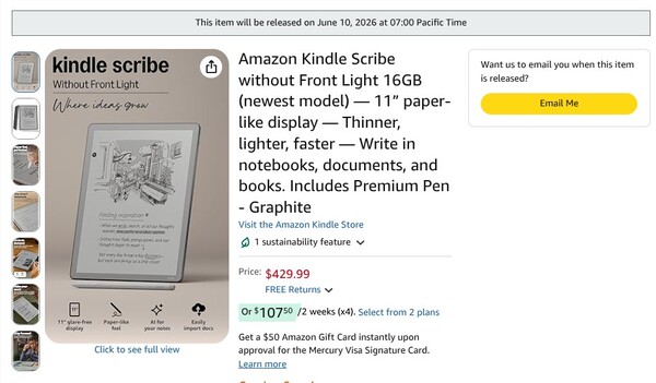 Der Kindle Scribe ohne Frontlicht soll bald endlich ausgeliefert werden, auch zu deutschen Kunden