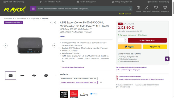 Asus ExpertCenter PN55-S90008NL 2.128.90 Euro.