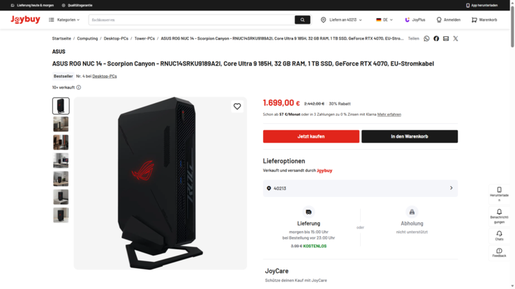 Asus ROG NUC 14 RNUC14SRKU9189A2I für 1.699 Euro.