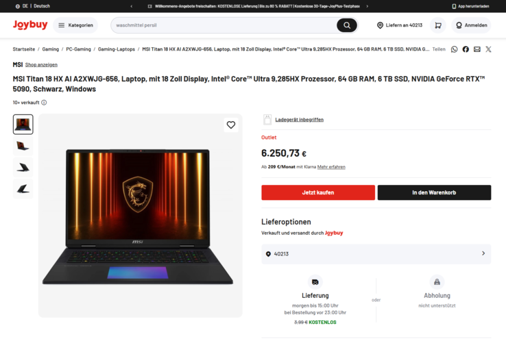 MSI Titan 18 HX AI A2XWJG-656 für 6.250,73 Euro.