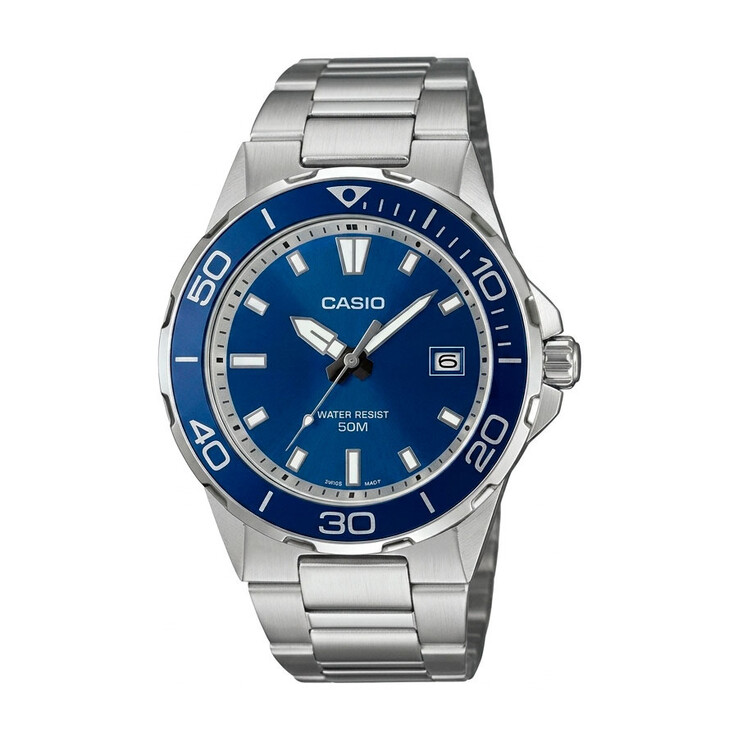 Die Casio MTD-145D-2A hat ein blaues Zifferblatt
