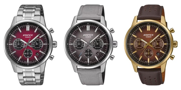 Von links nach rechts: die Casio Edifice EFR-575D-4A, EFR-575C-8A und EFR-575CL-5A