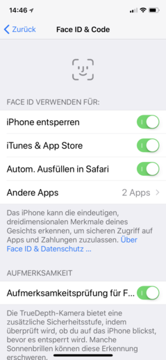 Face ID Einstellungen