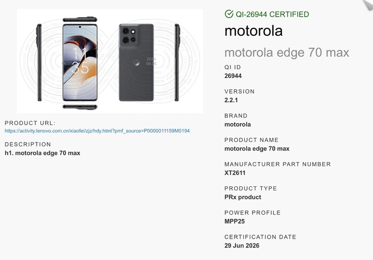 Das Motorola Edge 70 Max unterstützt magnetische Qi2-Ladegeräte.