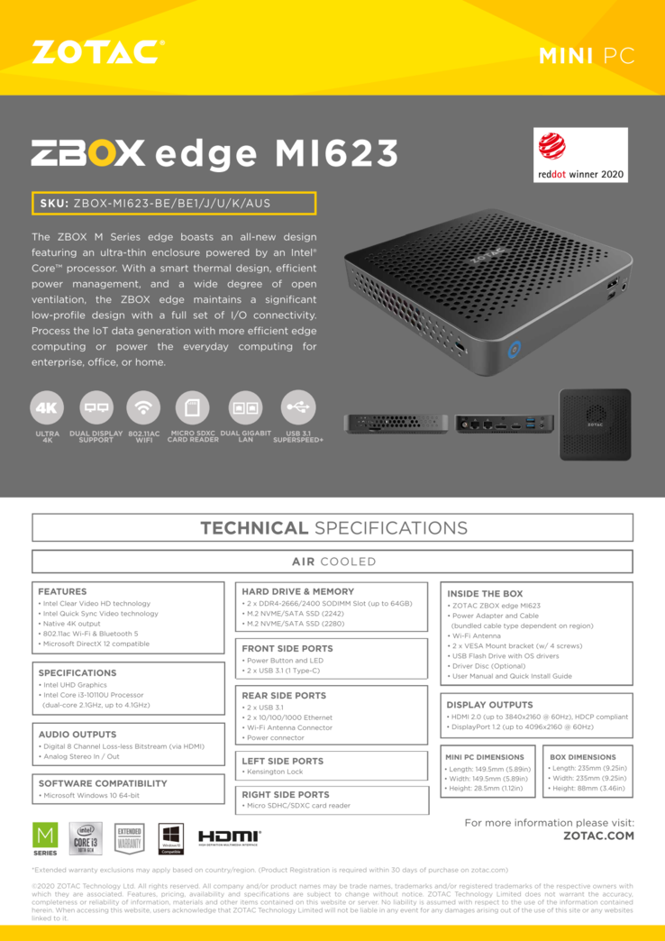 ZBox MI623/643 Spezifikationen (Quelle: Zotac)