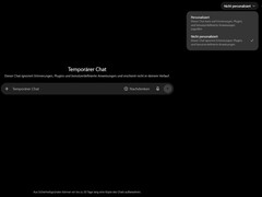Geöffnetes Menü im temporären Chat von ChatGPT mit den Optionen Personalisiert und Nicht personalisiert