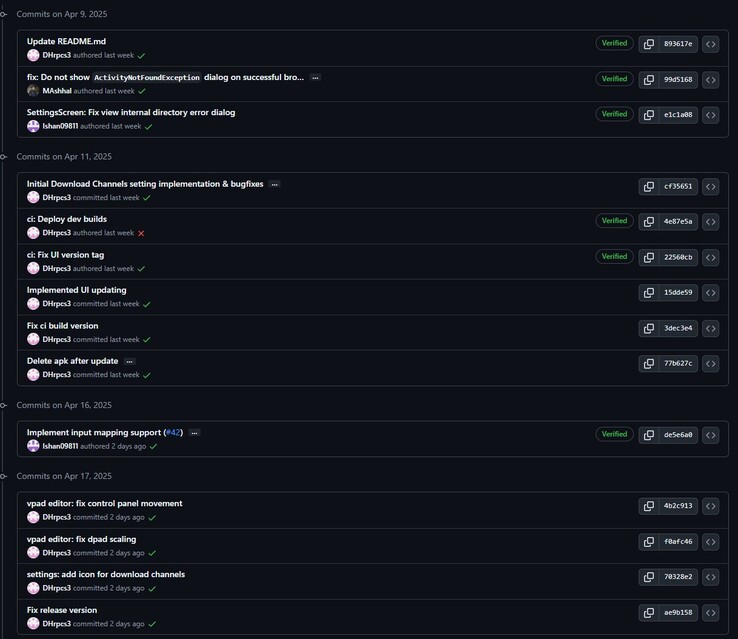 Die vorgenommenen Änderungen in der aktuellen RPCSX-UI-Android-Version (Quelle: GitHub)