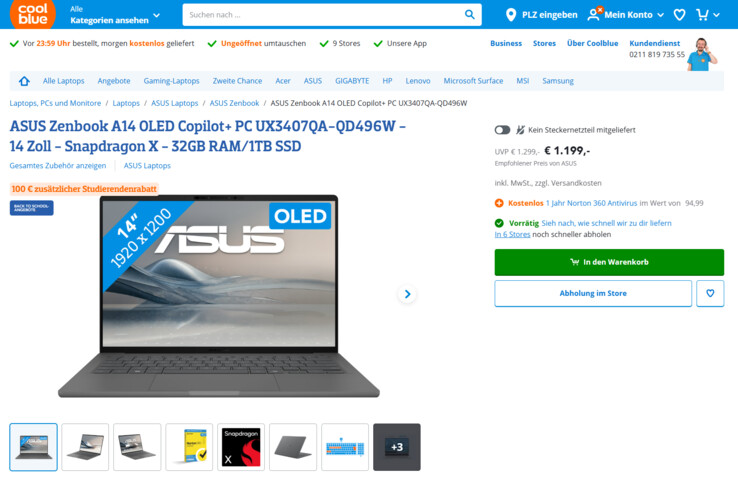 Asus ZenBook A14 UX3407QA-QD496W für 1.199 Euro.