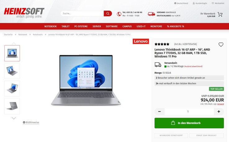 Lenovo ThinkBook 16 G7 ARP 21MW007VGE für 924 Euro.
