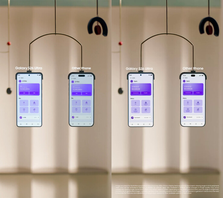 Das „Privacy Display“-Werbevideo des koreanischen Accounts (links) im Vergleich zum malaysischen Account (rechts)