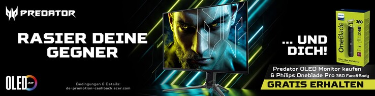 Beim Kauf des Acer Predator X27U W3 OLED-Monitors gibt es aktuell den Philips OneBlade Pro 360 gratis per Cashback-Aktion dazu.
