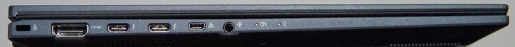 Anschlüsse links: Kensington-Lock, HDMI, 2-mal Thunderbolt 4, Mini-Gigabit-LAN, Headset