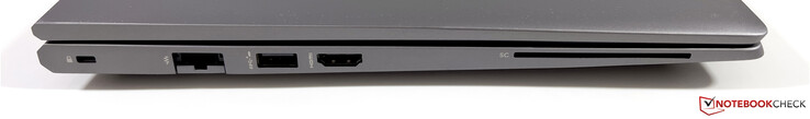 Links: Kensington Nano Security Slot, Ethernet, USB-A 3.2 Gen.1 (5 GBit/s, Powered), HDMI 2.0b, SmartCard-Leser