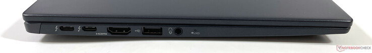 Links: 2x USB-C mit Thunderbolt 4, HDMI 2.0, USB-A 3.2 Gen.1, 3,5-mm-Audio
