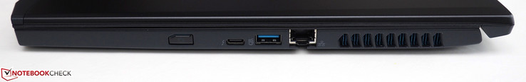rechte Seite: Power Button, Thunderbolt 3, USB-A 3.0, RJ-45