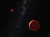 Künstlerische Darstellung eines Exoplaneten und eines Roten Zwergs
