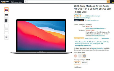 Amazon 2020 Apple MacBook Air mit Apple M1 Chip (13", 8 GB RAM, 256 GB SSD) - Space Grau