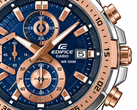 Die neuen zweifarbigen Casio-Edifice-Modelle verfügen über farblich abgestimmte Armbänder mit äußeren Edelstahlgliedern und goldfarbenen Mittelgliedern