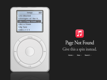 Die Titelansicht auf dem virtuellen iPod der ersten Generation von Apple Music