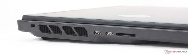 Links: Kensington Schloss, 2x USB-C Thunderbolt 4 w/ DisplayPort + Power Delivery, SD-Kartenleser