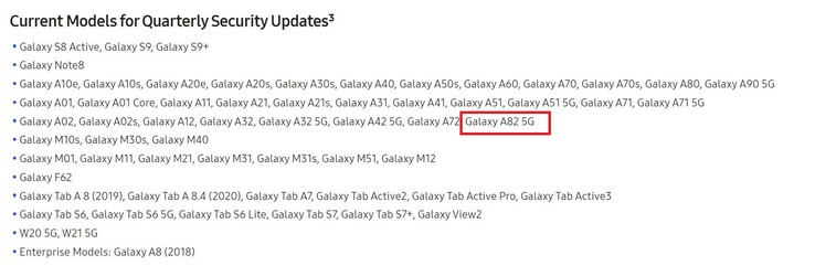 Samsung bestätigt die Existenz des Galaxy A82 5G auf seiner Webseite.