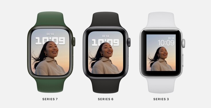 Die Apple Watch Series 7 bietet ein größeres Display mit dünneren Rändern. (Bild: Apple)