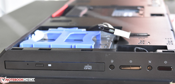 Rechts: DVD+/-RW, Umschalter auf Video-Ein, Helligkeitsregler, Mikrofon lautlos, Stromschalter