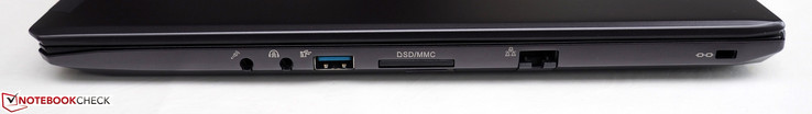 rechte Seite: Mikrofon, Kopfhörer, USB 3.0, Cardreader, SIM, RJ45-LAN, Kensington Lock