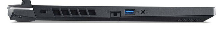 Linke Seite: Steckplatz für ein Kabelschloss, Gigabit-Ethernet, USB 3.2 Gen 1 (USB-A), Audiokombo