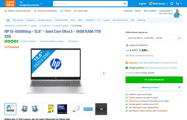 HP Laptop 15-fd1060ng für 539 Euro.