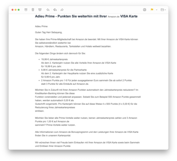 Die E-Mail nach einer Kündigung des Prime-Abos. (Screenshot: Notebookcheck.com)