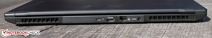 Rückseite: RJ45 (LAN), Thunderbolt 3/USB-C 3.1 Gen2 (DisplayPort: ja, G-SYNC-fähig, kein Power Delivery, HDMI 2.0 HDCP 2.2