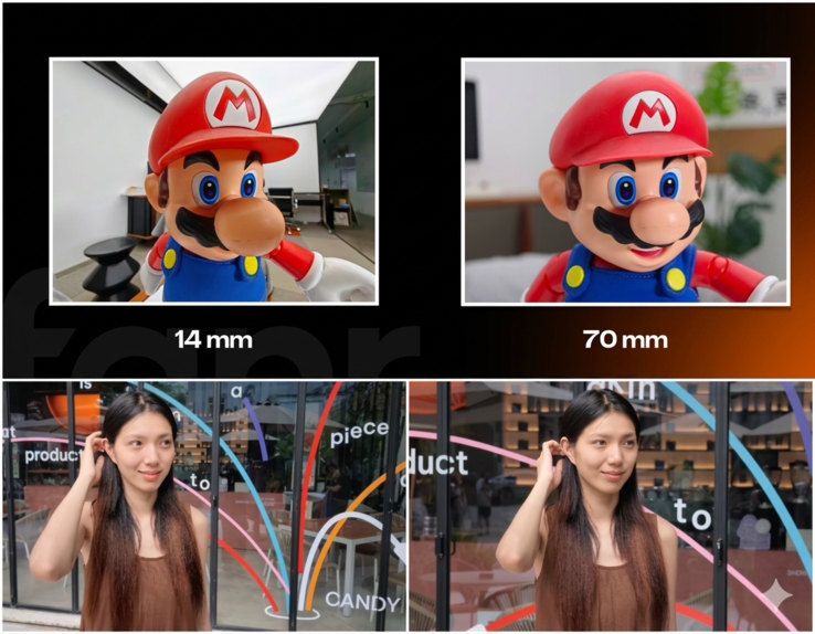 Der Unterschied in der Verzeichnung ist enorm - 1x (links) vs. 3x Zoom (rechts).