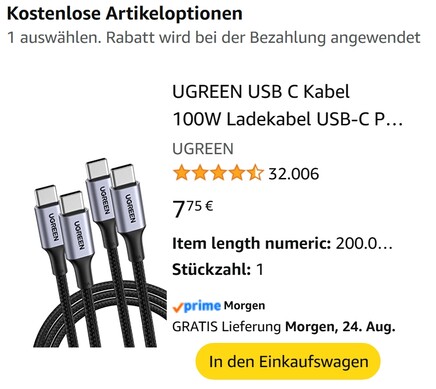 Die kostenlose Zugabe ist bei Ugreen nicht ganz so attraktiv.