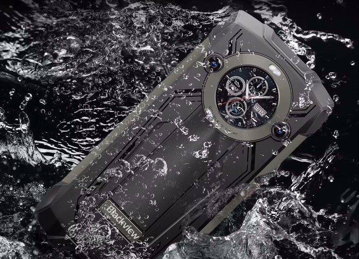 Auf der Rückseite lässt sich etwa ein Uhr anzeigen (Bildquelle: Blackview)