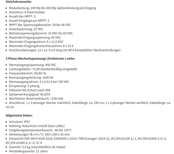 Technische Daten (Bild: Solarversand)