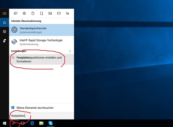 Windows Datenträgerverwaltung öffnen (Suche nach